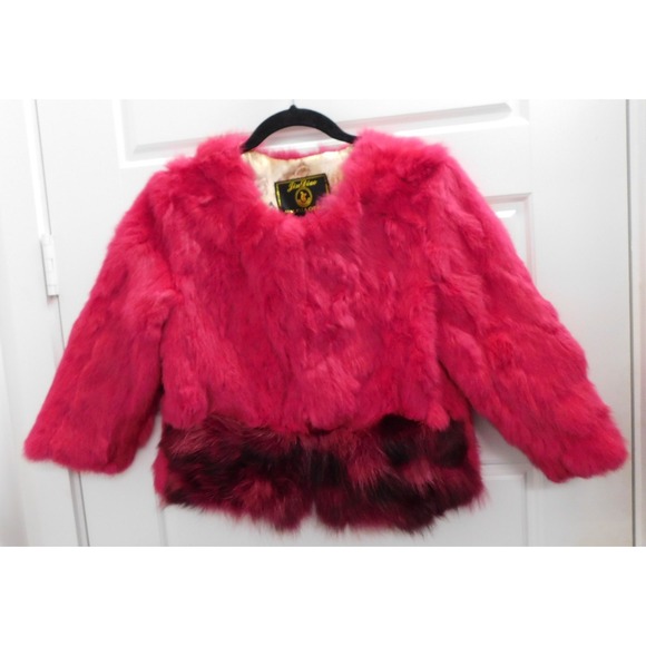 Vintage Jin Diaofur Hot Pink Genuine Fur Short Coat Jacket Lined Small - Picture 1 of 3